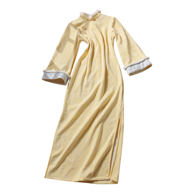 新中式鹅黄色旗袍女2025新款冬装