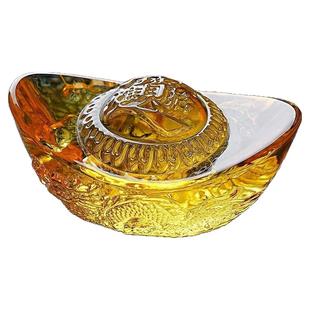 黄水晶元宝摆件龙纹元宝招财进宝吉祥物书房客厅家居装饰工艺品