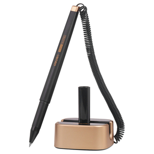 得力6796台笔桌面固定签字笔中性笔0.5mm前台粘性固定防丢笔带绳连线接线笔座银行柜台办公商务签字笔黑色笔