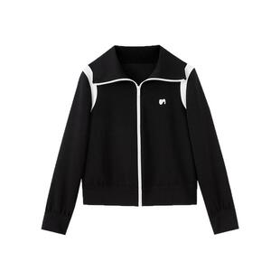 水云间黑色翻领短款外套女装卫衣运动风长袖上衣百搭2026春季新款