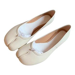 真皮浅口平底鞋女夏季新款懒人一脚蹬猪蹄分趾鞋软底亮片银色单鞋