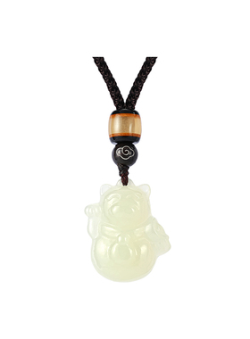 和田玉招财猫吊坠女款