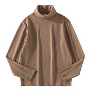JIEYI 纯色韩版百搭高领打底衫男士长袖双面磨毛冬季德绒T恤上衣