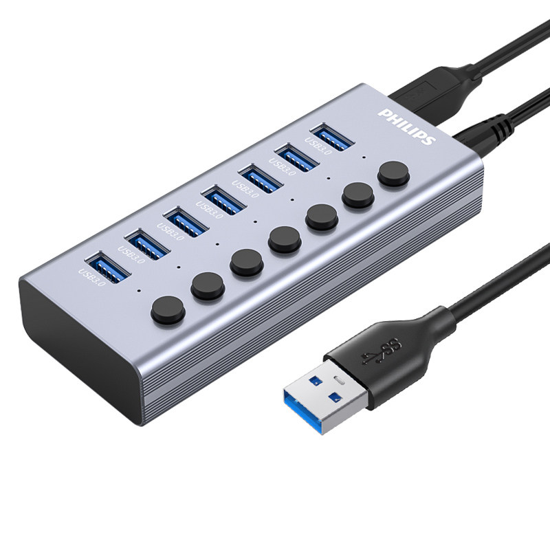飞利浦USB3.0分线器7/10口HUB带12V2A电源适配器一拖七/十集线器