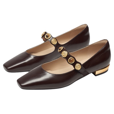KISSCAT接吻猫[小金币]玛丽珍26新法式复古平底鞋棕色浅口单鞋女