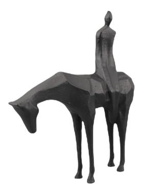 现代简约创意黑色铸铁牧马人雕塑