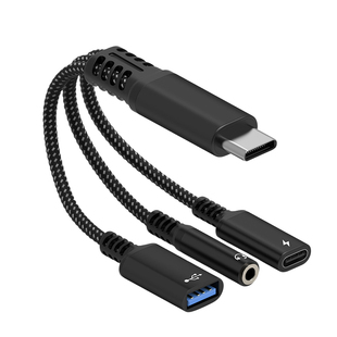 Typec一分三otg转换器适用苹果15/16华为安卓iPad三星平板连接U盘耳机充电三合一3.5mm转接线加听歌读取优盘