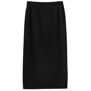 两侧开叉半身裙女大码胖mm毛线裙一步裙长裙高腰针织包臀裙春秋冬