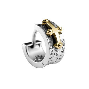 ROCKRIDE 金色十字耳钉 纯银男丰饶十字皇冠荆棘耳环