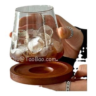 三秋Sanq复古锥形木垫玻璃杯耐高温水杯冰美式咖啡杯冷萃杯饮品杯