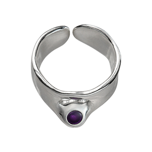 WHITE DWARF白矮星向内戒指紫水晶925银原创天然石女高级感可调节
