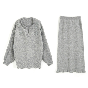 Basic House/百家好高级感羊毛针织衫套装女秋冬毛衣半身裙两件套