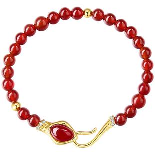 ZEGL设计师小灵蛇本命年礼物蛇年红玛瑙手串女红绳手链秋冬手饰品