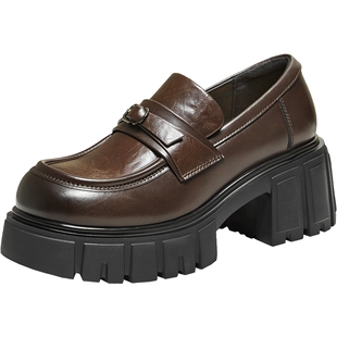 TATA他她钢琴家乐福鞋英伦风棕色休闲鞋乐福鞋增高鞋子CHY06AA6