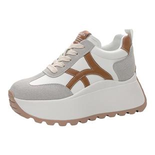 内增高女鞋厚底松糕底显高老爹鞋真皮百搭休闲运动鞋小个子小白鞋