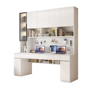 实木双人书桌带书架一体桌卧室现代简约台式电脑桌家用书柜学习桌