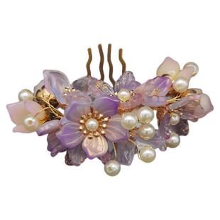 古风汉服点缀小U钗头饰明制宋制发钗盘发簪插梳紫色发簪发梳