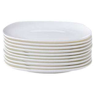 纯白骨瓷盘子菜盘家用创意景德镇陶瓷餐具方形沙拉深盘炒菜汤盘