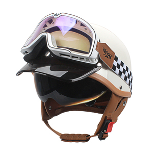 3C认证电动摩托车头盔男女四季通用复古半盔秋冬保暖巡航车安全帽