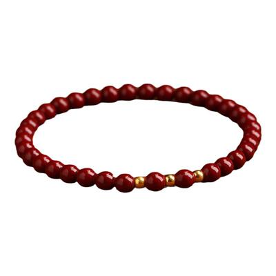 天然朱砂手串女本命年黄金转运珠