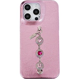 InTheCase 异域风情小众宝石链条15ProMax甜酷少女3色褶皱太空金属质感仿皮防摔半包手机硬壳适用于苹果华为