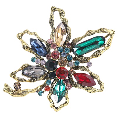 欧美跨境时尚复古混彩树叶胸针