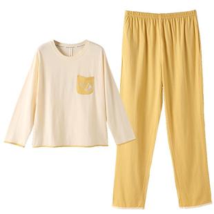 芬腾春秋季长袖睡衣女款纯棉套头宽松大码女士春季全棉家居服套装