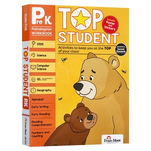 美国加州教辅 优等生系列练习册 幼儿园小中班 英文原版 Evan-Moor Top Student Grade Prek 英语数学STEM科学计算机 英文版
