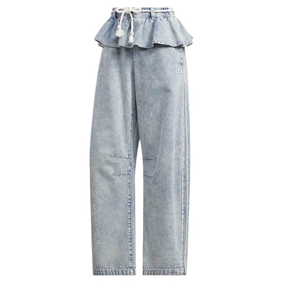 adidas三叶草女荷叶边牛仔运动裤