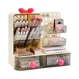 三年二班 笔筒桌面收纳盒洞洞板斜插式笔桶创意可爱女孩文具整理盒收纳盒大容量学生桌面置物架办公收纳架