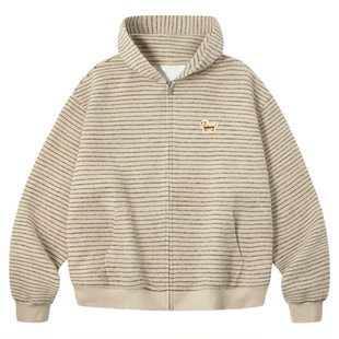 PSO Brand男装女装刺绣小狗磨毛针织条纹卫衣女款帽衫外套情侣装