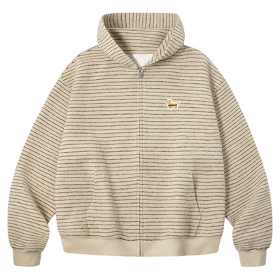 PSO Brand男装女装刺绣小狗磨毛针织条纹卫衣女款帽衫外套情侣装