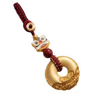 醒狮貔貅平安扣汽车钥匙扣挂件沙金实心黄铜男女高档包包平安挂饰