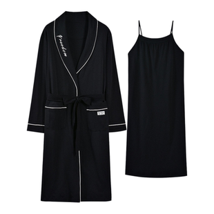 维多利亚纯棉睡袍女款2026新款春秋长袖浴袍甜美吊带睡裙家居服夏