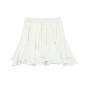 pusumede 白色a字蓬蓬裙半身裙女减龄高腰显瘦设计感不规则短裙子