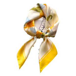 黄色碎花70x70小方巾丝巾女2025新款妈妈气质高级感护颈流行围巾