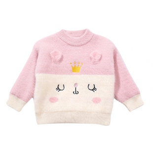 女童水貂绒毛衣柔软中小童加绒秋冬装新款洋气儿童装针织打底衫潮