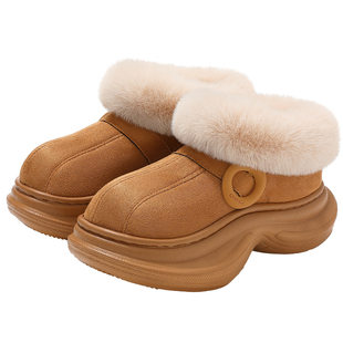 厚底增高棉拖鞋女款冬季包跟外穿2025新款室内家居毛绒保暖棉鞋女