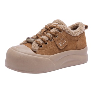 红蜻蜓卡皮巴拉毛毛鞋休闲板鞋女款冬季女鞋加绒保暖运动厚底板鞋