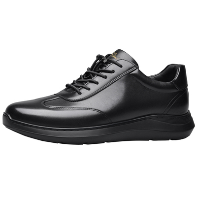 宾度简约舒适纯黑厚底休闲皮鞋