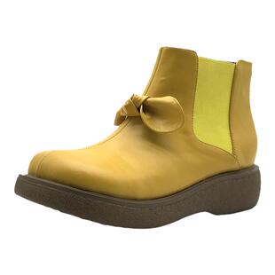 一席之地新款冬靴宽筒宽底方头平底蝴蝶结高脚背套脚短靴切尔西靴