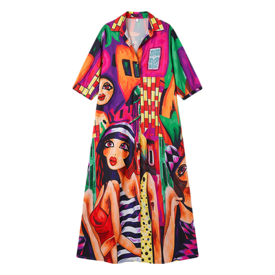 休闲印花开衫衬衣长裙