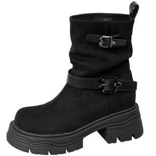 Safiya/索菲娅2025年冬季新款美拉德厚底套脚复古西部靴短靴女