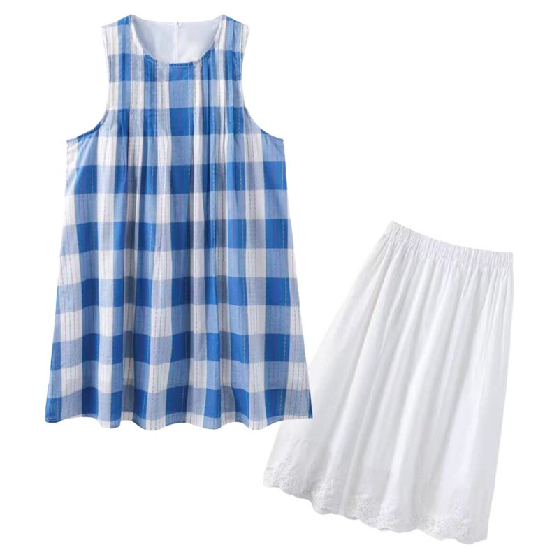夏季森系田园风纯棉格子亲子装