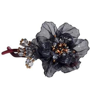 31街八字扭扭夹黑色布艺绢纱花朵香蕉夹后脑勺盘发发夹发卡发饰女