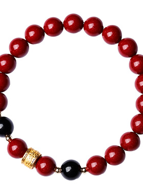 普陀山朱砂黑曜石手串男女款