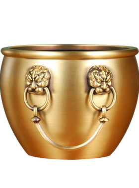 纯铜聚宝盆摆件狮头缸黄铜缸客厅办公室桌面招财进宝乔迁开业礼品