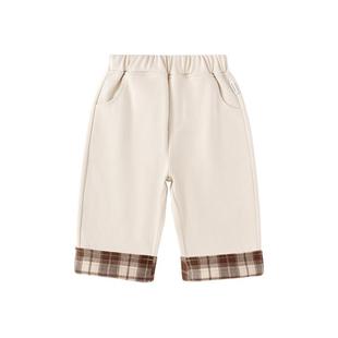 babylove婴幼儿裤子秋冬外出百搭休闲裤男女宝宝纯色卷边宽松长裤