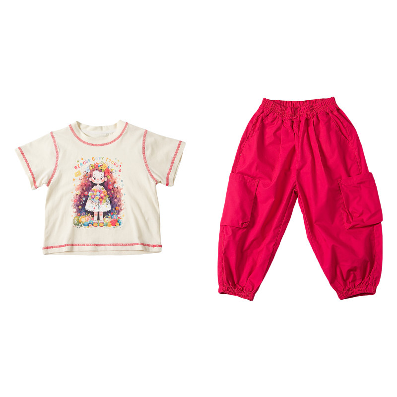 女童2026新款夏装小女孩纯棉短袖T恤工装裤两件套装女宝春夏衣服