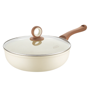 爱仕达聚油不粘锅炒锅含钛平底锅麦饭石色煤气灶家用燃气炒菜锅